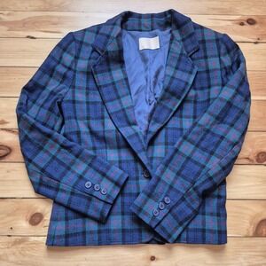 VTG Pendleton Blazer Jacket Womens 10 Blue Green Plaid Coat Classic USA Mature